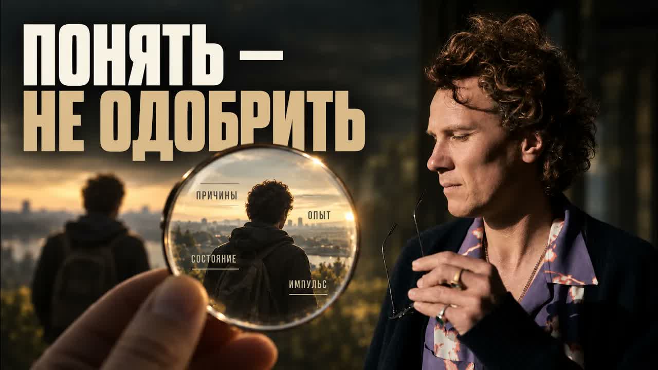 Обложка материала «Можно ли оправдать человека, не оправдывая его поступки? | Как увидеть другого шире» — Александр Волчек